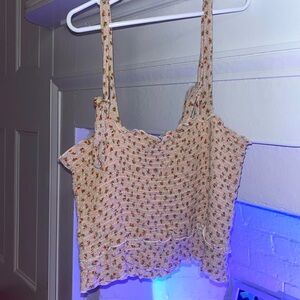 Smocked tie floral pink tank top